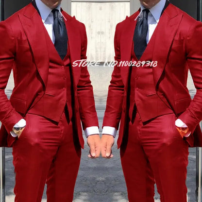 Classy Wedding Tuxedos Suits Slim Fit Suit For Men 3 Pieces Groomsmen Suit Formal Business Suit Costume Homme(Jacket+Vest+Pants)