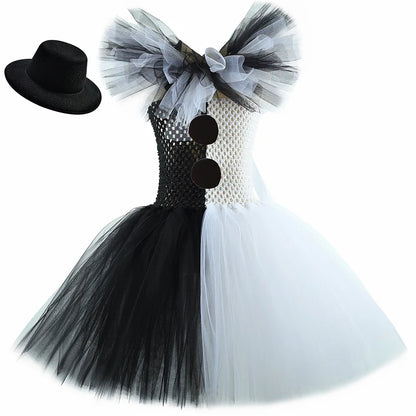 2025 Halloween Festive Party Girls Cosplay Black and White Witch Sleeveless Clown Lace Vampire Clothing Plus Accessories Set