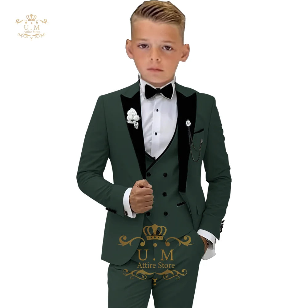 Boys' 3-piece suit (jacket+vest+pants) white single-breasted classic set for pupil school boy wedding pageboy prom party tuxedo