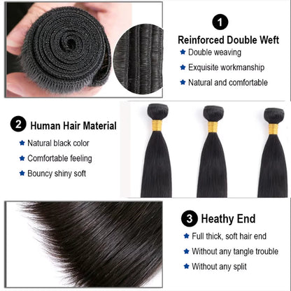 Brazilian Bone Straight Hair Bundles Double Weft Hair Bundles Natural Black 1/3/4 Bundles 100% Human Hair Extensions For Women