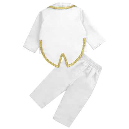 Toddler Baby Boys Formal Gentlemen Suit Long Sleeve Bowknot Tuxedo Tops with Pants Kids Wedding Party Banquet Christening Outfit