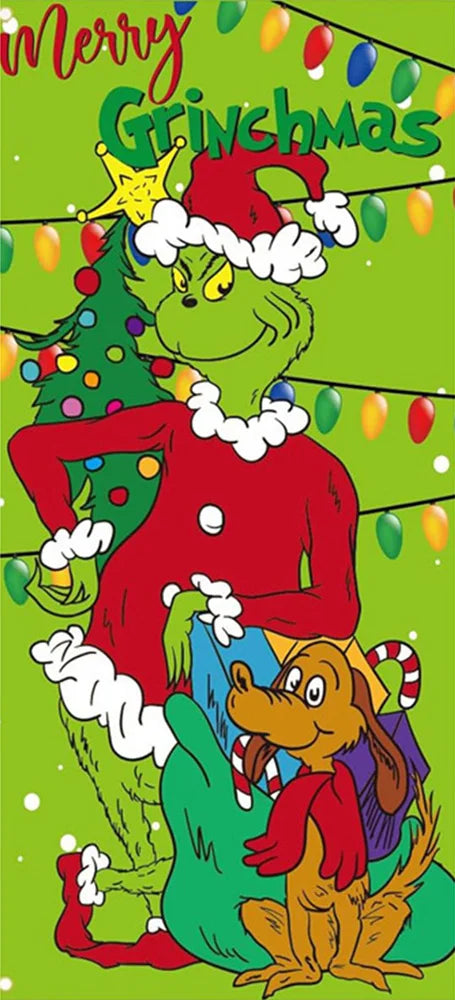 Christmas Green Haired Monster Door Cover Background Cloth Banner Christmas Party Scene Decoration Door Cover