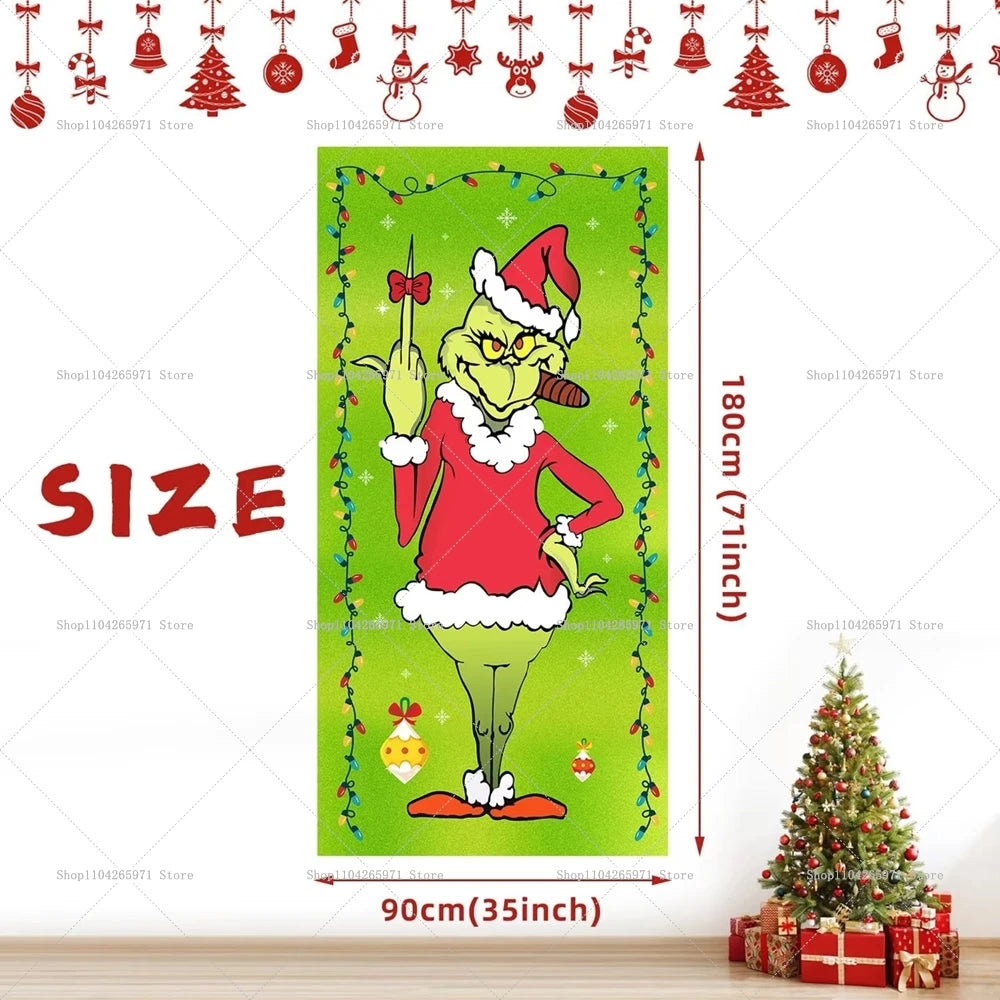 Christmas Green Haired Monster Door Cover Background Cloth Banner Christmas Party Scene Decoration Door Cover