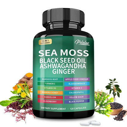 Sea Moss Supplement - Supports Thyroid Health, Anti-aging, Antioxidant, Improve Immunity, Detox, Beauty Health