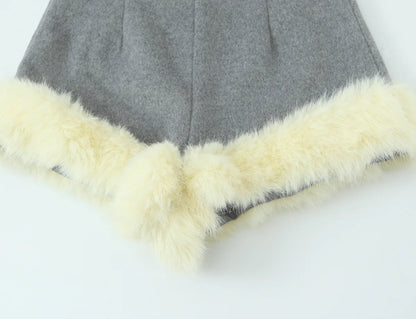 Women Suit 2025 Autumn Winter New Fashion Button Fur Decoration Jacket+Shorts Two-Piece Set Women Elegant Hight Street Suit