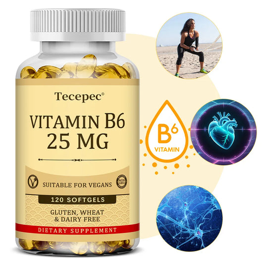 Vitamin B6 Supplement 25 Mg - Supports Energy Metabolism, Heart & Nervous System Health - Vegan Capsules, Gluten Free, NON-GMO