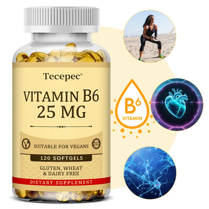 Vitamin B6 Supplement 25 Mg - Supports Energy Metabolism, Heart & Nervous System Health - Vegan Capsules, Gluten Free, NON-GMO