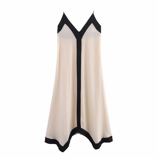 women's dress is fashionable casual lazy contrasting color V-neck slim suspender temperament summer new dress
