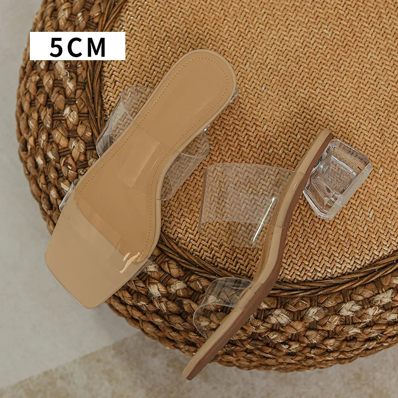 Shoes Transparent Slippers Thin Heels Slipers Women Luxury Slides Heeled Mules Jelly Flip Flops Med 2024 Designer High Glitter