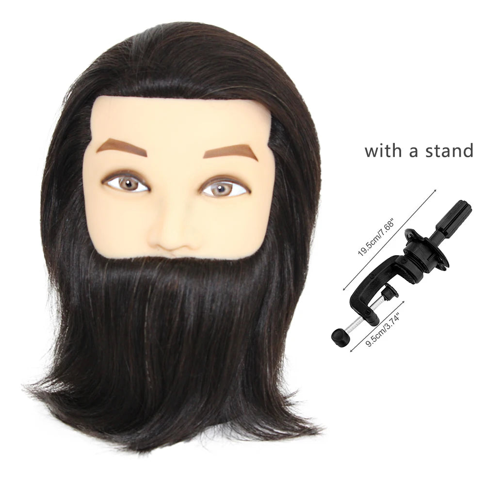100% Male Real Human Hair Mannequin Practice Training Head With Beard For Cutting Hairdressing Manikin Head For Beauty School