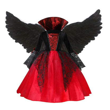 2025 Girls Cosplay Vampire Halloween Dress for Kids Ghost Bride Gothic Costume Count Vampiran Carnival Outfit Black Red Clothes