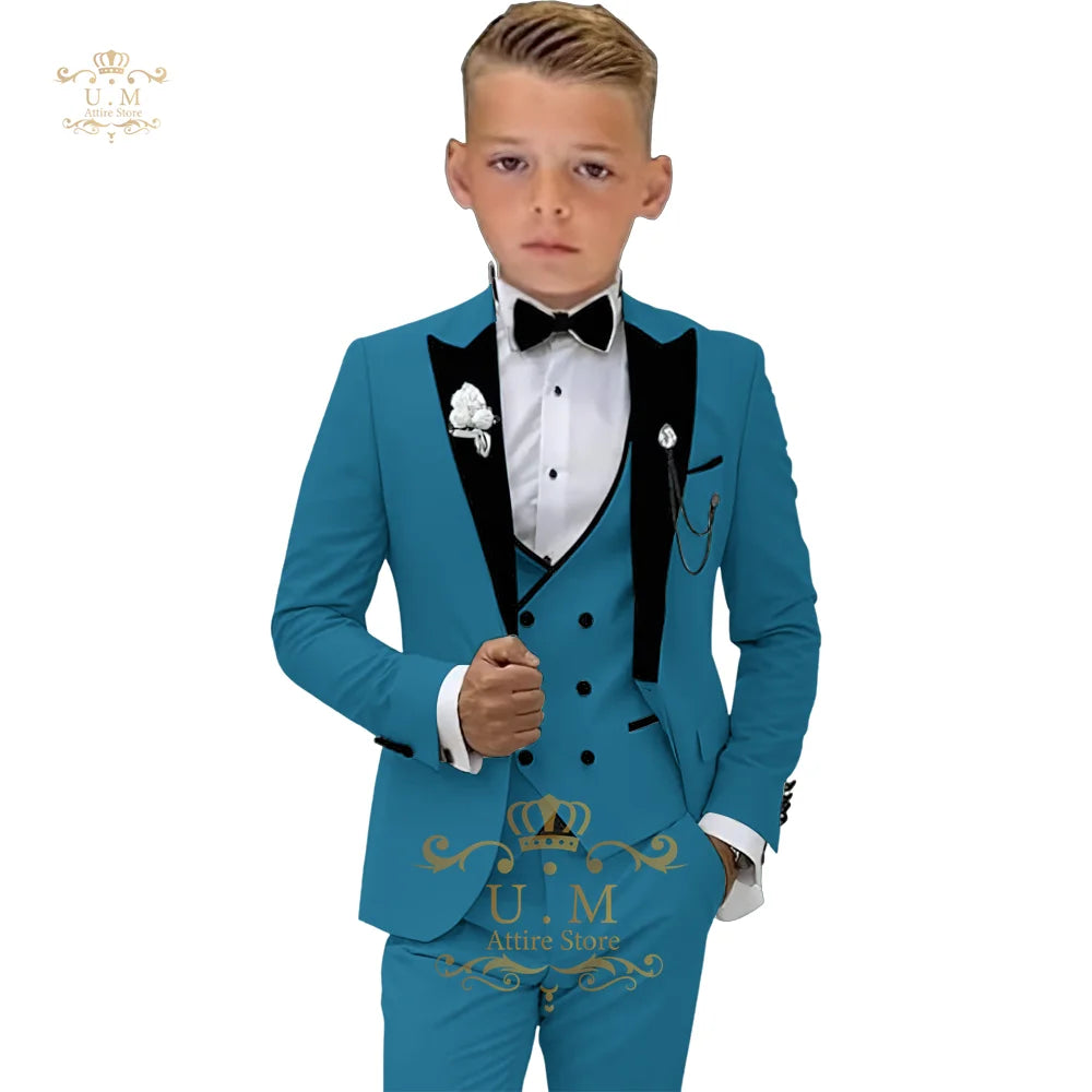Boys' 3-piece suit (jacket+vest+pants) white single-breasted classic set for pupil school boy wedding pageboy prom party tuxedo