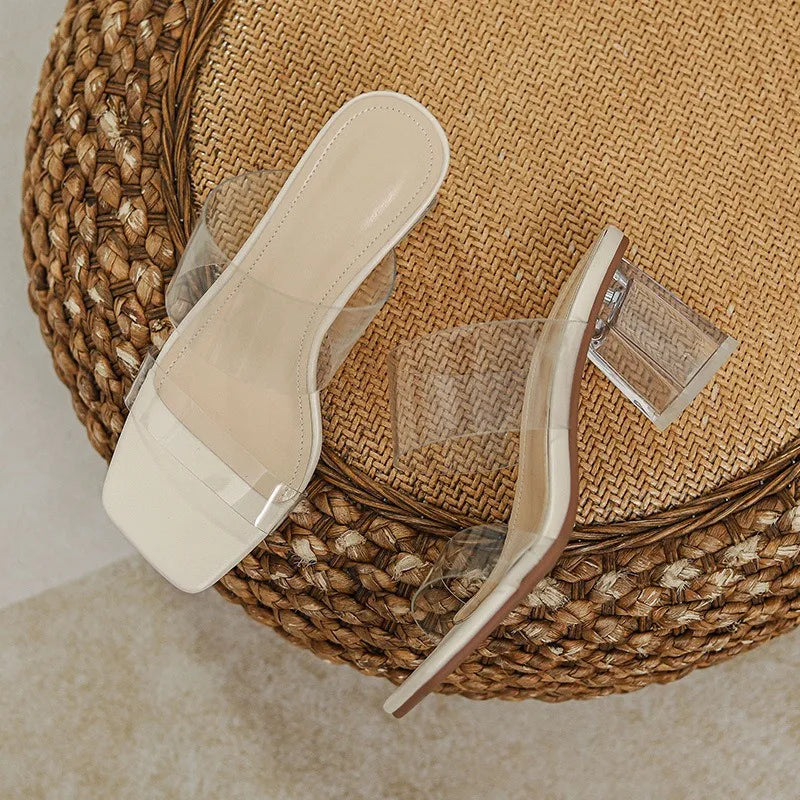 Shoes Transparent Slippers Thin Heels Slipers Women Luxury Slides Heeled Mules Jelly Flip Flops Med 2024 Designer High Glitter