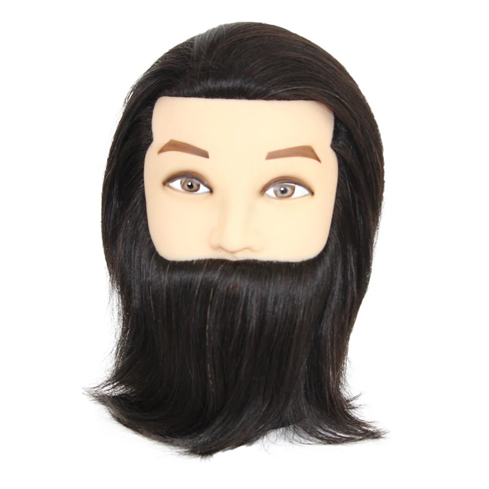 100% Male Real Human Hair Mannequin Practice Training Head With Beard For Cutting Hairdressing Manikin Head For Beauty School