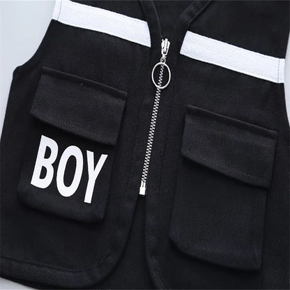 Boys' baby and children's suit autumn BOY vest 3cps suit letter printed cotton casual style three-piece suit