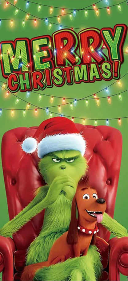 Christmas Green Haired Monster Door Cover Background Cloth Banner Christmas Party Scene Decoration Door Cover