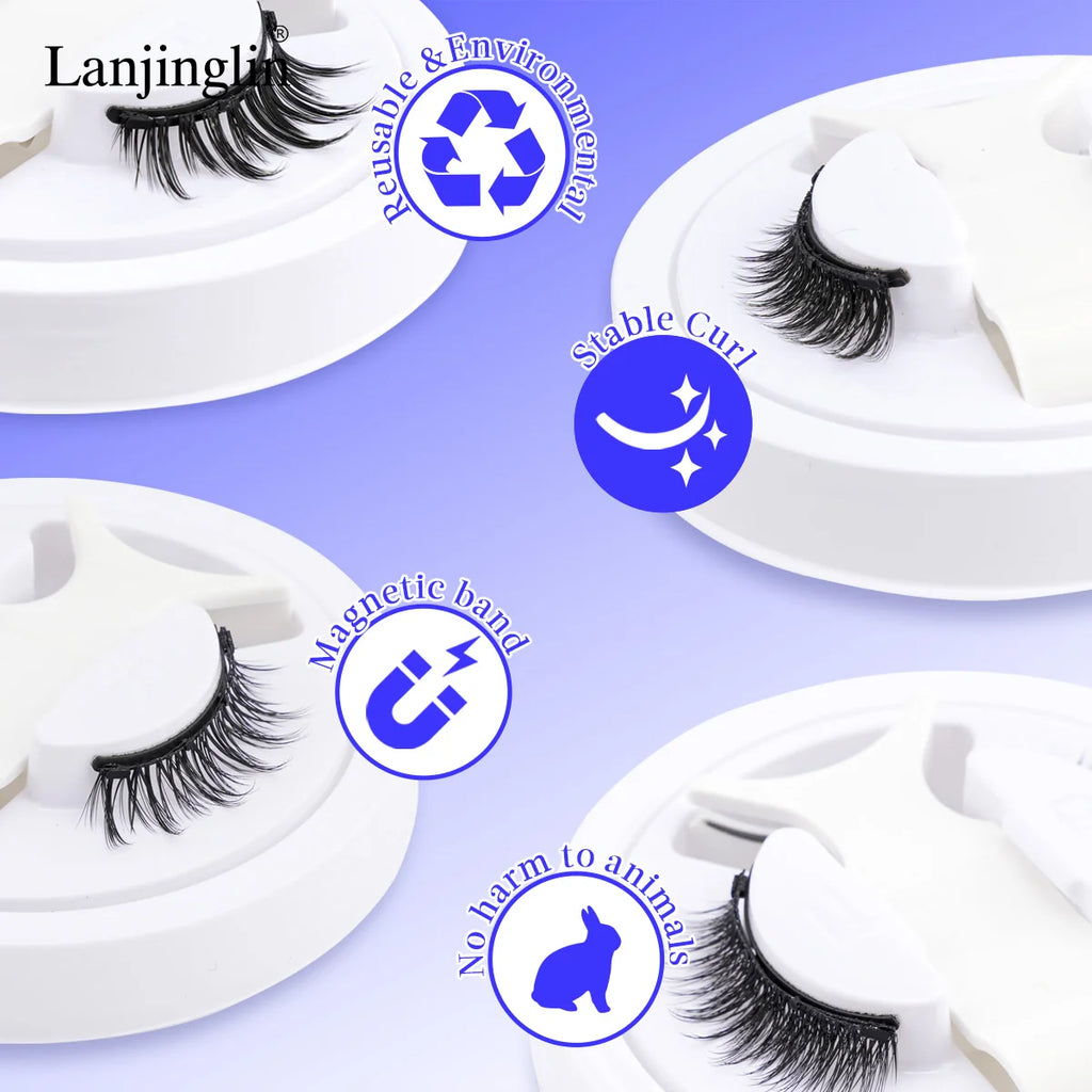 1 Pair Reusable Magnetic Lashes No Glue Needed 3D Magnetic with Clip Tweezers False Eyelash Magnetic Lash Kit Make up Eyelashes