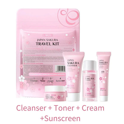 Sakura skin care sets with cleanser, serum, eye cream, facial cream, sunscreen beauty products for women, travel skin care kit