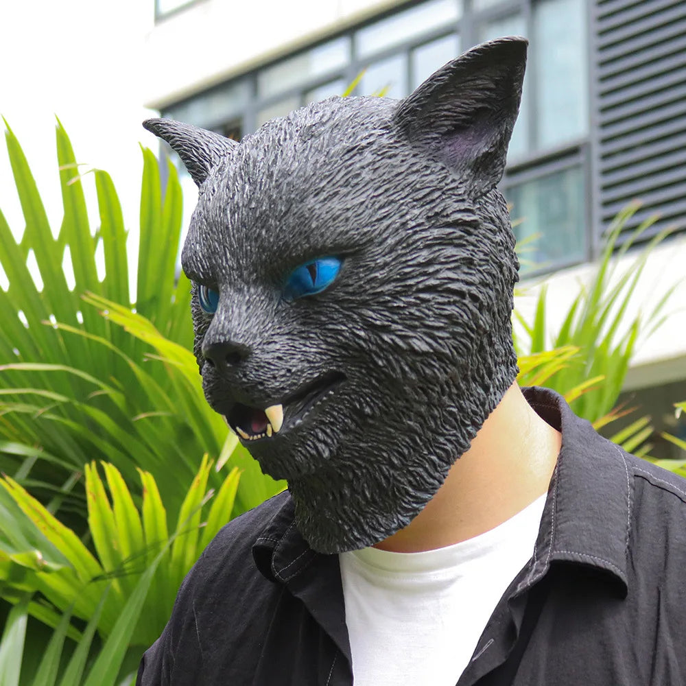 Realistic Full Head Black And White Cat Latex Mask Halloween Animal Cosplay Costume Headgear Carnival Accessory Prank Props Gift