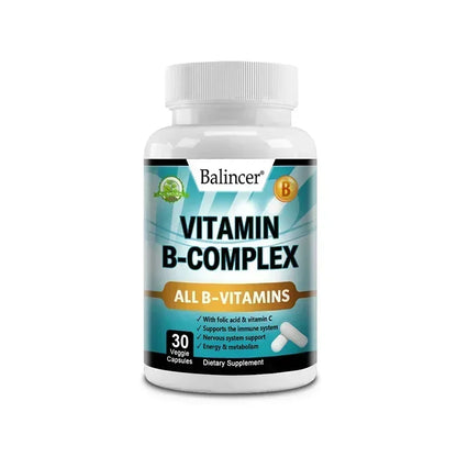 Vitamin B Complex Supplement, Containing Folic Acid and Vitamin C, Supports Energy, Immune Health, Antioxidant Supplement