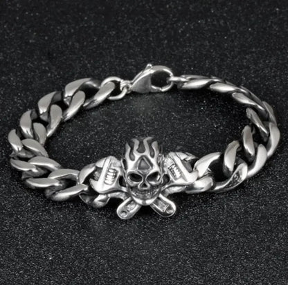 Retro Gothic Skull Ghost Head Bracelet for Men Personalized Motorcycle Rock Hip Hop Cool Halloween Party Jewelry Gift
