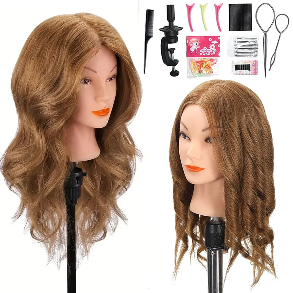 100% Human Hair Mannequin Head for Cosmetology Styling Training Practice Can Be Curled Straighten Professional Mannequin Head