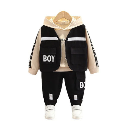 Boys' baby and children's suit autumn BOY vest 3cps suit letter printed cotton casual style three-piece suit