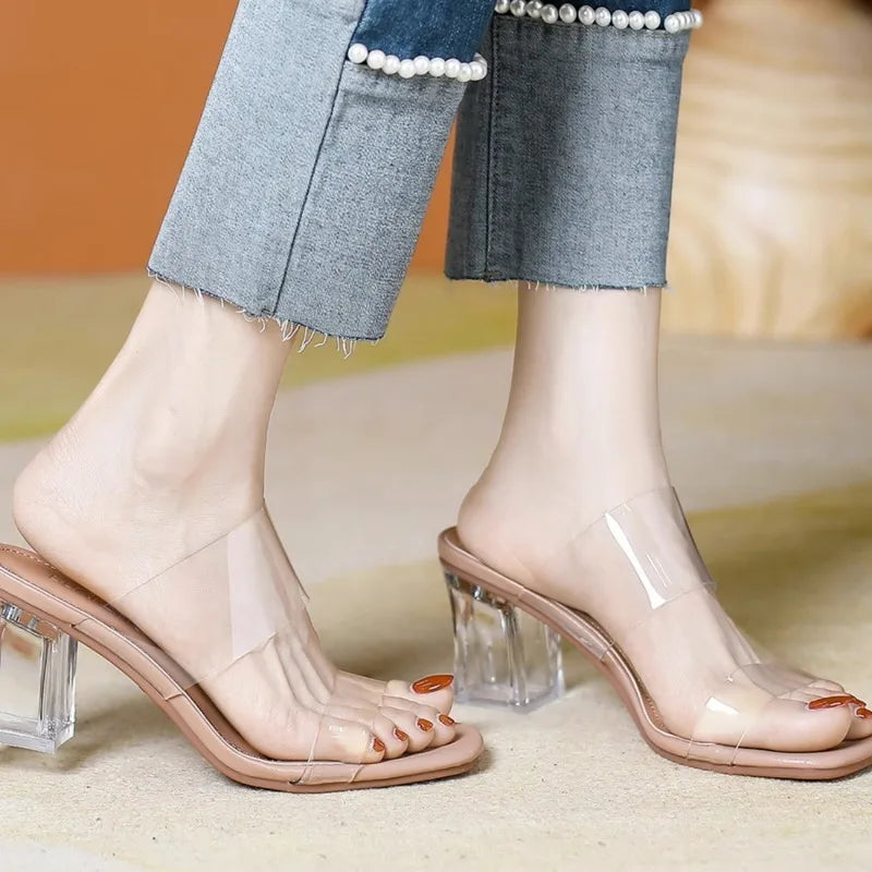 Shoes Transparent Slippers Thin Heels Slipers Women Luxury Slides Heeled Mules Jelly Flip Flops Med 2024 Designer High Glitter