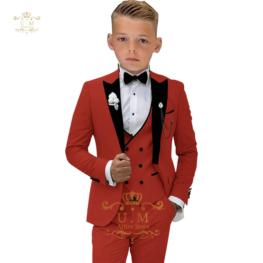Boys' 3-piece suit (jacket+vest+pants) white single-breasted classic set for pupil school boy wedding pageboy prom party tuxedo