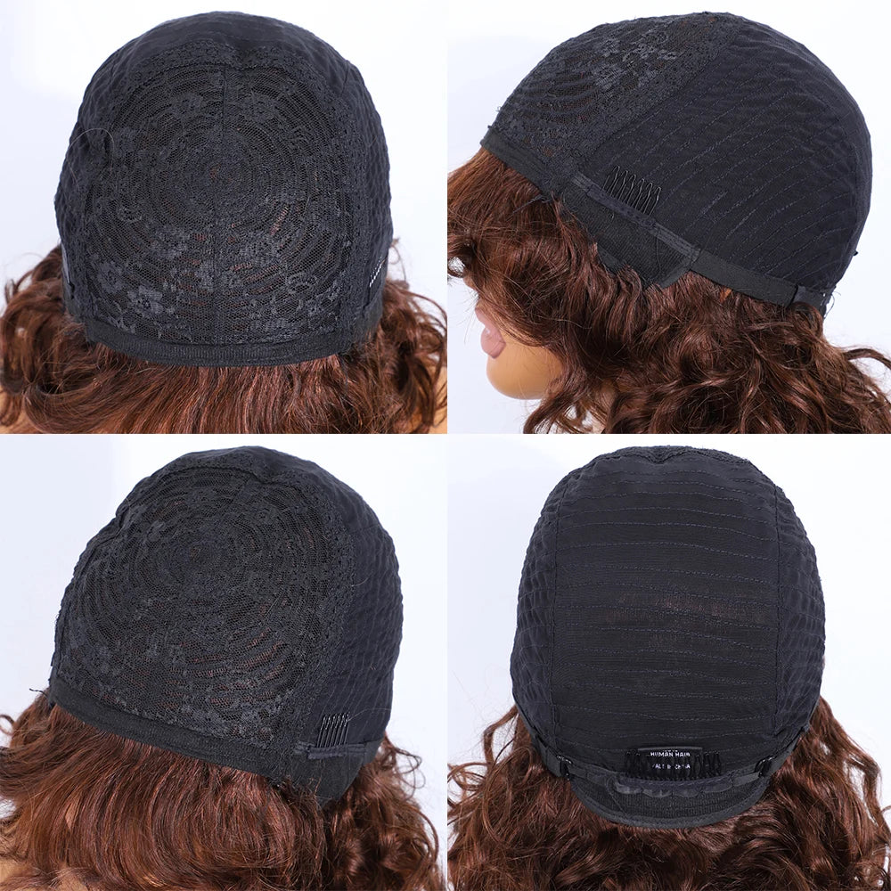 Short Body Wave Wigs 180 Density Ready To Wear Brown Water Wave Bob Brazilian Human Hair Wigs For Women Full Machine Made Wigs