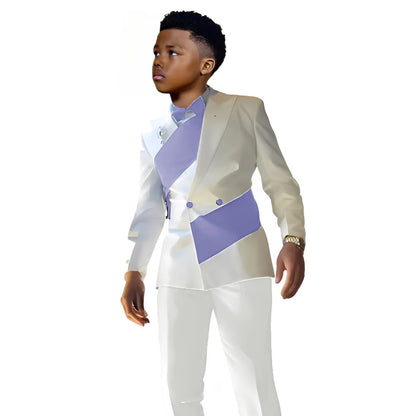 Satin Boys Suit 2 Piece Set White Jacket Pants Wedding Tuxedo Kids Tailored Suit 2-16 Years Old Slim Fit Blazer
