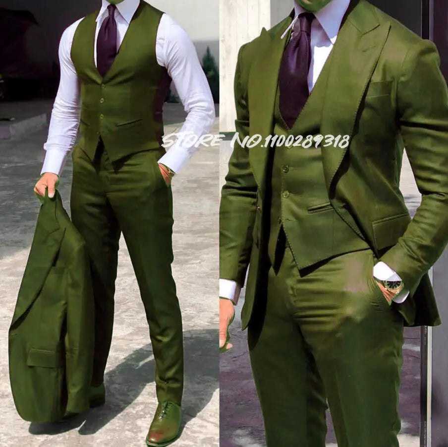 Classy Wedding Tuxedos Suits Slim Fit Suit For Men 3 Pieces Groomsmen Suit Formal Business Suit Costume Homme(Jacket+Vest+Pants)