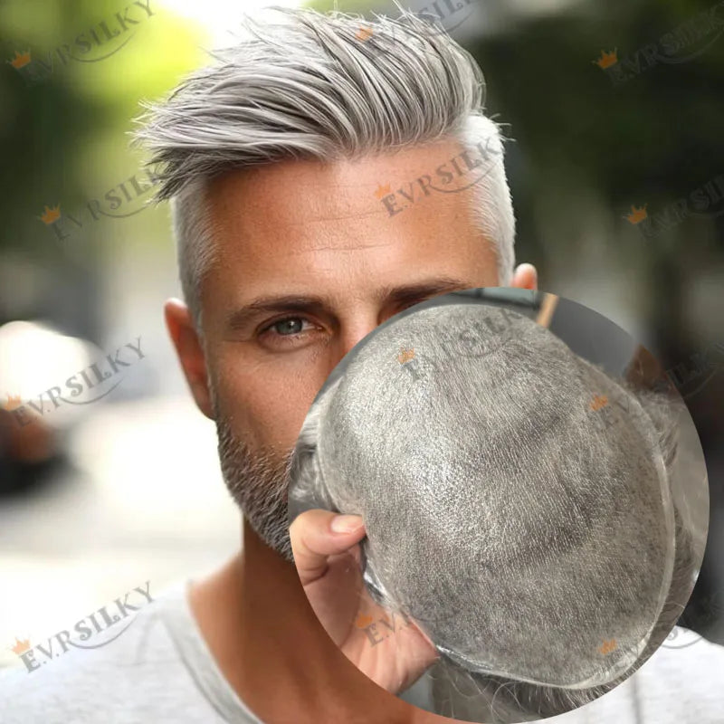 100% Human Hair 80Density Natural Hairline 0.02mm Full Skin Base Men Toupee #1B80 #60R Capillary Prosthesis System Man Hairpiece