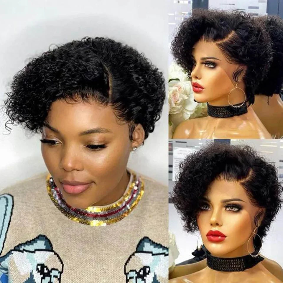 QVR Short Bob Wig Pixie Cut Wig Curly Human Hair Wigs For Women  Lace Front Wigs Peruvian Deep Wave Lace Wig Preplucked Hairline