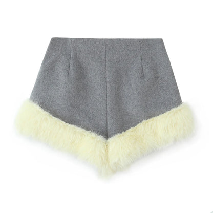 Women Suit 2025 Autumn Winter New Fashion Button Fur Decoration Jacket+Shorts Two-Piece Set Women Elegant Hight Street Suit
