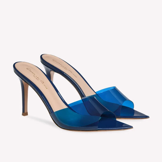 PVC Transparent Jelly Shoes For Women Sexy Pointed Open Toe Shallow Slider Slippers Ladies Sandals Stiletto Heels Mule