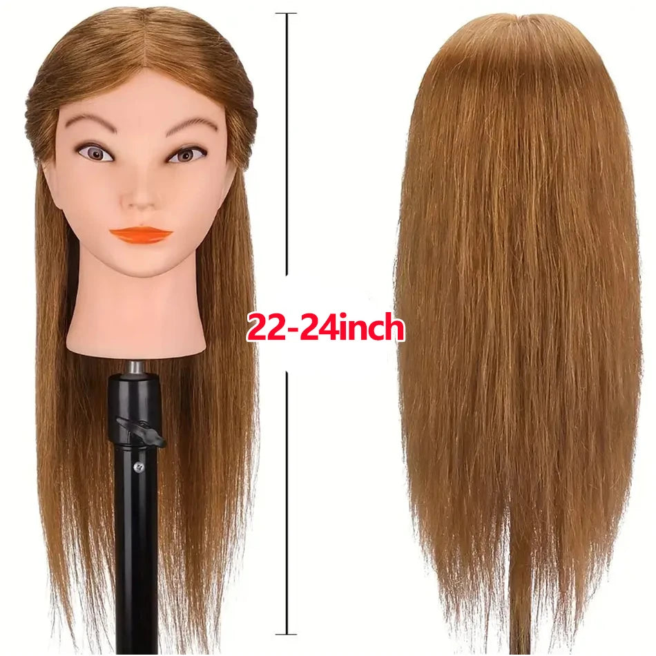 100% Human Hair Mannequin Head for Cosmetology Styling Training Practice Can Be Curled Straighten Professional Mannequin Head