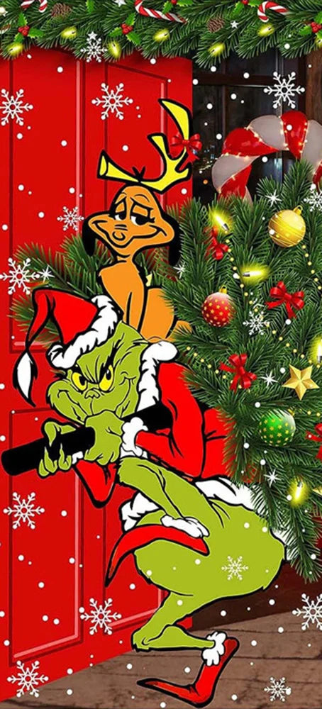 Christmas Green Haired Monster Door Cover Background Cloth Banner Christmas Party Scene Decoration Door Cover