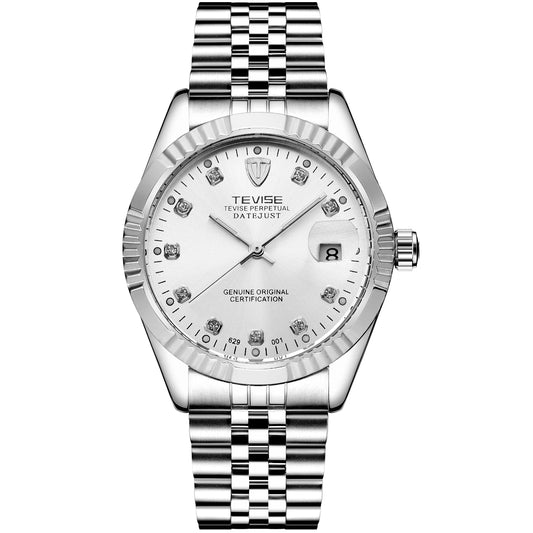 TEVISE  Automatic Mechanical Watch for Men with Date Stainless Steel Diamond Fashion Business Casual Watch Waterproof