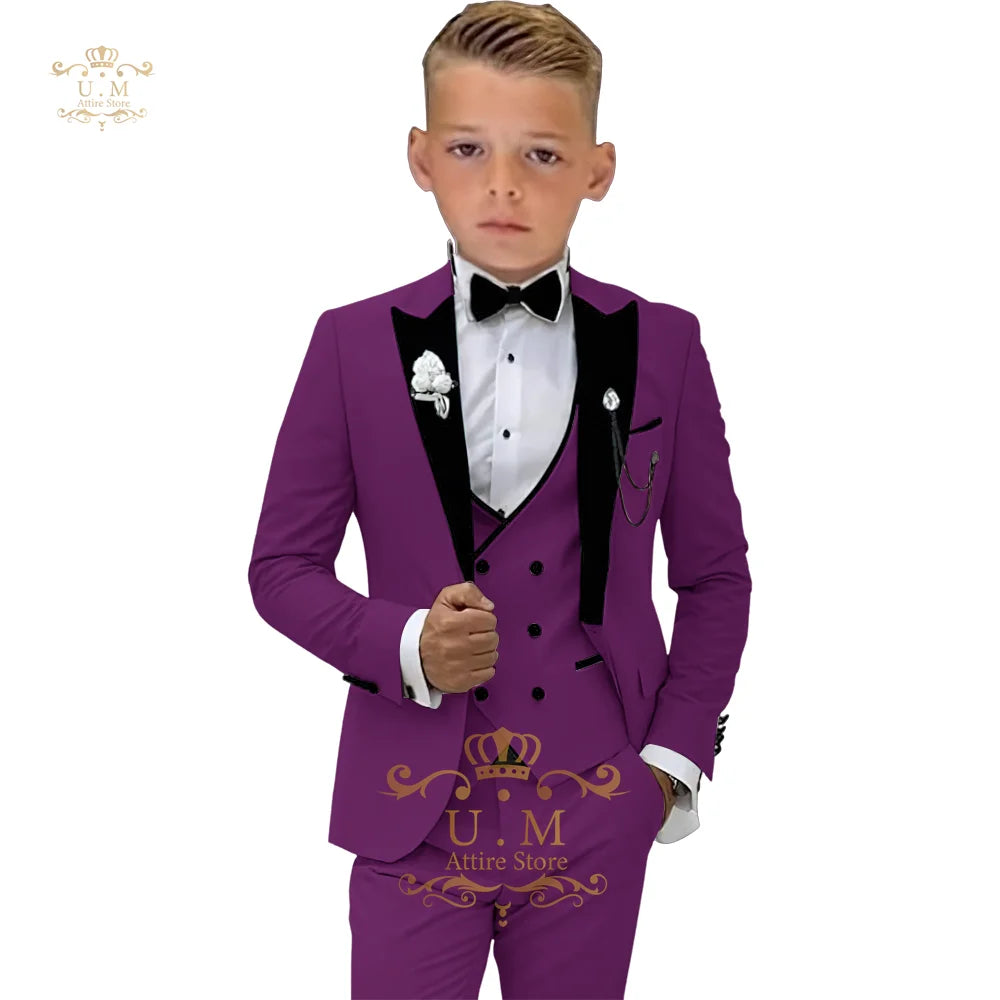 Boys' 3-piece suit (jacket+vest+pants) white single-breasted classic set for pupil school boy wedding pageboy prom party tuxedo