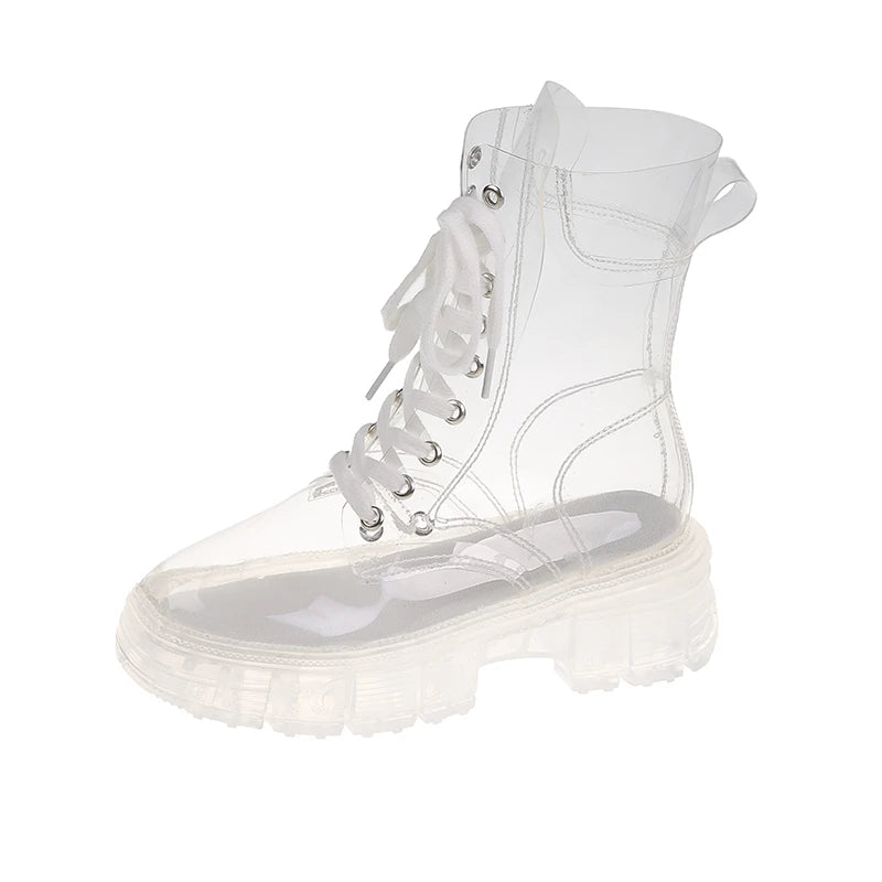 Women Sport Chunky Jelly Shoes Platform Flats Rainboots 2022 Spring New Designer Transparent Ladies Shoes Running Zapatos