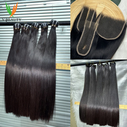 Vietnamese Raw Hair Bundles 3 4 bundles Bone Straight Human Hair Bundles with Frontal HD Lace Closure Hair Extensions Weaving