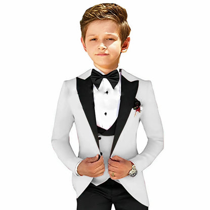Boys Suit Wedding 3-Piece Party Dress Kids Splicing Lapel Jacket Pants Vest Blazer Slim Fit Complete Set of Clothes Tailored