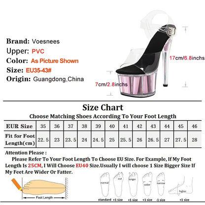 Transparent Crystal 17CM Holographic Party Shoes For Women Fashion Sexy PVC Clear Thin Heel Summer Sandals Nightclub Dance Heels