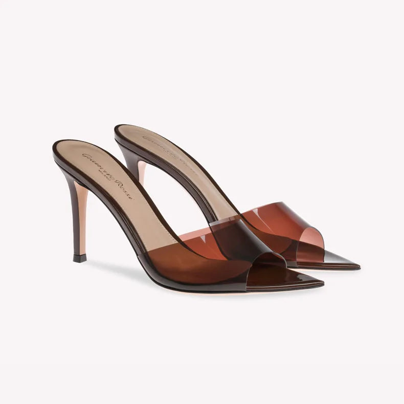 PVC Transparent Jelly Shoes For Women Sexy Pointed Open Toe Shallow Slider Slippers Ladies Sandals Stiletto Heels Mule