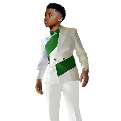 Satin Boys Suit 2 Piece Set White Jacket Pants Wedding Tuxedo Kids Tailored Suit 2-16 Years Old Slim Fit Blazer