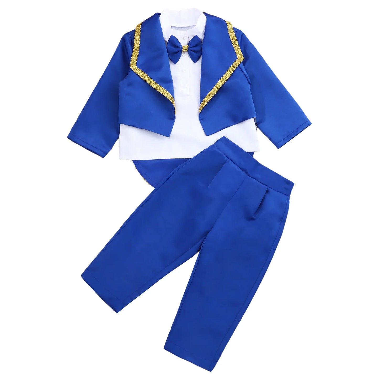 Toddler Baby Boys Formal Gentlemen Suit Long Sleeve Bowknot Tuxedo Tops with Pants Kids Wedding Party Banquet Christening Outfit