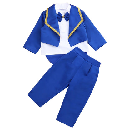 Toddler Baby Boys Formal Gentlemen Suit Long Sleeve Bowknot Tuxedo Tops with Pants Kids Wedding Party Banquet Christening Outfit