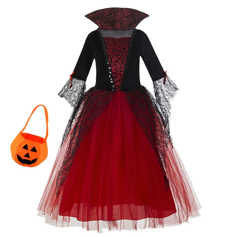 2-15Y Girl Vampire Halloween Dress for Kid Ghost Bride Gothic Cosplay Vampire Costume Kids Carnival Party Clothes Party Gifts