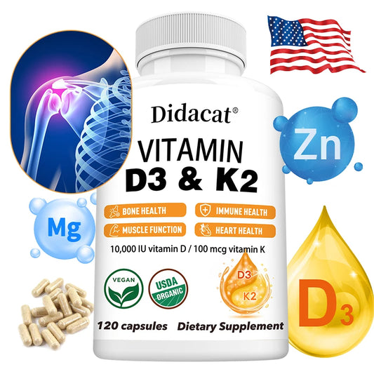 Vitamin D3+K2 Supplement 10000IU Vitamin D3 and K2 (MK-7) Capsules for Bone, Heart, Muscle, Immune Support, Non-GMO